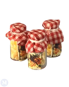 Three Honey Jars with Fabric Covers