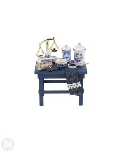 Small Blue Kitchen Table with Blue and Gold Accessories (RP15530)