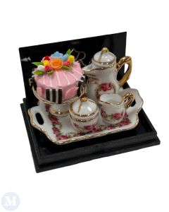 Coffee Tray with Rose Cake In Rose Design (RP16645)