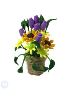 D7105 - Potted Flowers In Wicker Basket
