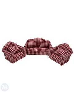 Red and White Check Sofa Set (DF427)