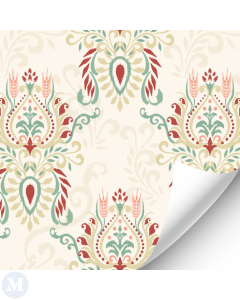 Burgundy and Seafoam Damask Wallpaper (R069)