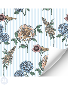 Blue Stripe Floral Wallpaper (R070)