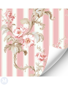 Vintage Pink Stripe Floral Wallpaper (R075)