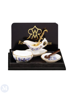 Blue Onion Design Soup Bowl, Gravy Boat, and Soup Dish