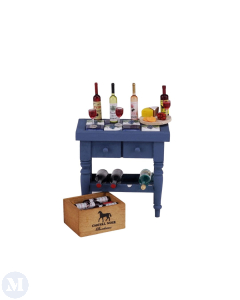 Blue Tiled Wine Table with Accessories
