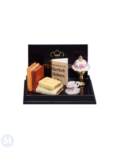 Crime Books with Tea and Lamp