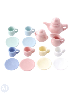 9 Piece Mixed Colour Tea Set