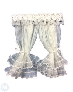 Lace Curtain with Blue Floral Trim