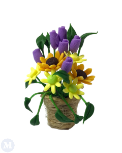 Potted Flowers In Wicker Basket