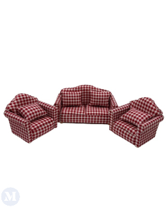 Red and White Check Sofa Set