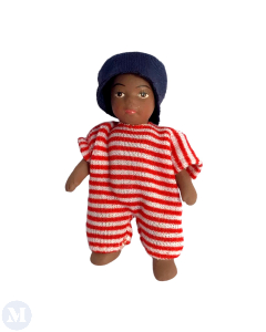 Baby with Striped Romper and Denim Hat