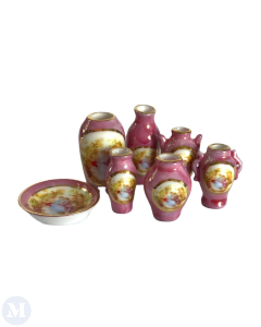Pink Lustreware Vases and Bowl