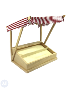 Barewood Market Stall with Red and White Stripe Canopy Kit