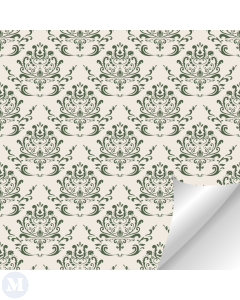 Light Beige Wallpaper with Forest Green Damask Pattern