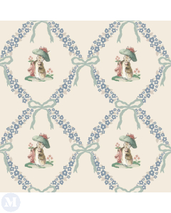 Floral Diamond with Bunny on Pastel Cream Wallpaper