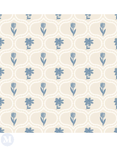 Diamond Blue Flowers on Pastel Cream Wallpaper