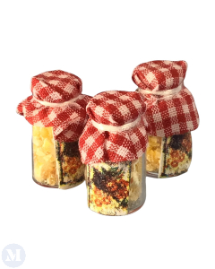 Three Honey Jars with Fabric Covers